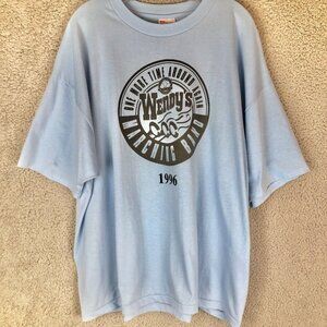 VTG 1996 Wendys Fast Food Promo T Shirt Size XXL 2XL Blue 90s Work Wear Blue